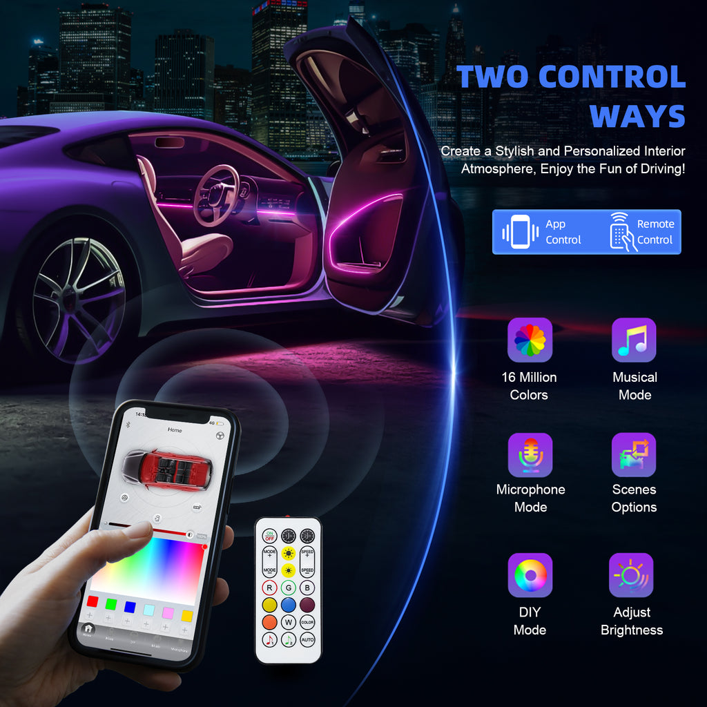 RGB Ambient Car Light Kit – 64 Colors Interior LED (6/10/18-in-1 ...