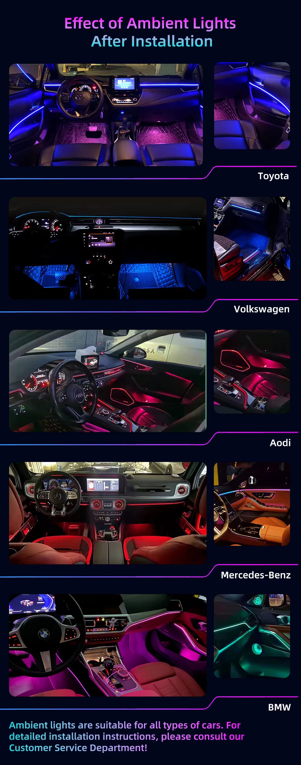 RGB Ambient Car Light Kit – 64 Colors Interior LED (6/10/18-in-1)